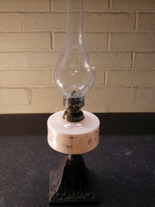 Victorian Antique Pink Opaline Glass Oil Lamp