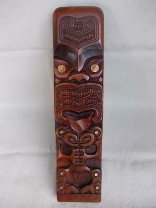 1214 / Large Vintage Wall Hanging Hand Carved Wooden Zealand Maori Tiki God