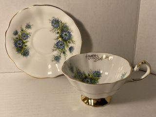 Queen Anne Bone China Blue Floral Happy Birthday Tea Cup And Saucer Set England