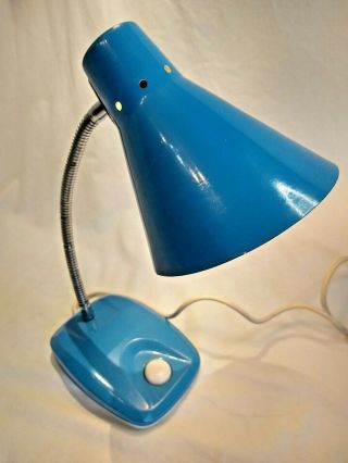 Vintage Blue All Metal Desk Lamp.  Made In Hong Kong