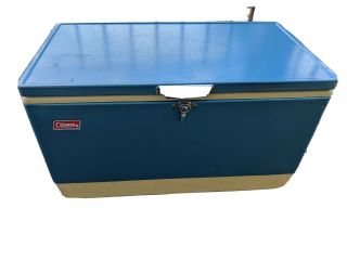 Vintage Coleman Blue Metal Cooler Ice Chest Box Camping Very Rare