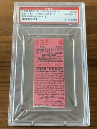 Rare September 3,  1938 Brooklyn Dodgers Babe Ruth On Coaching Staff Ticket Stub