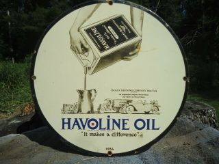 Rare Vintage 1934 Havoline Motor Oil Porcelain Gas Station Sign Indian Co.