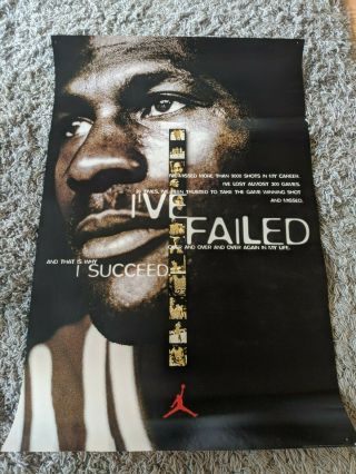 Rare 1998 Nike Michael Jordan Failed Succeed Chicago Bulls 23x35 Poster