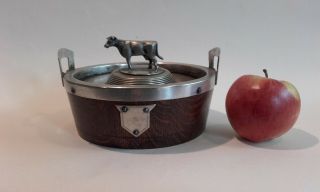 Antique Silver Plate,  Oak Trophy Butter Dish With Dairy Cow C1890