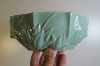 Antique Vintage Nelson Mccoy Pottery Teal Lotus Planter Bowl