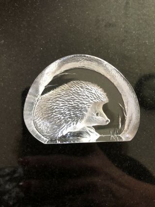 Mats Jonasson Art Glass Crystal Hedgehog Miniature Paperweight Sweden Rare