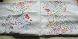 Vintage Irish Linen Tablecloth Hand Embroidered Crinoline Ladies 124 X 130 Cms