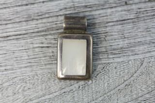 Vintage 925 Sterling Silver Mother Of Pearl Pendant Inlay Rectangle Retro Lux