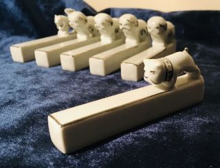 RARE 6 Limoges Figural Dog Ceramic Knife Rests Art Deco 3