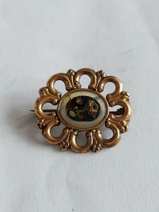 Victorian Antique 9ct Gold Micro Mosaic Brooch Pin