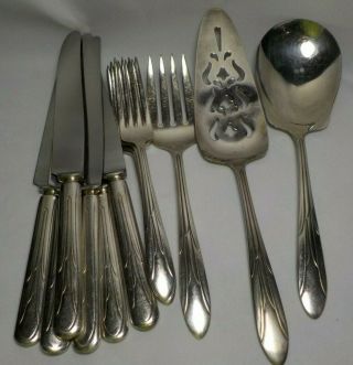 13 Piece National Silver Co.  Empire Silver Plated Flatware Knives Serving Spoon