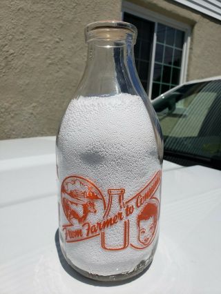 Rare 1/2 Gallon Thrower`s Dairy Saxonburg Pa.  Milk Bottle With Great Graphics