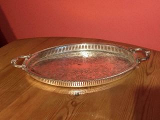 Vintage Epns Silver Plated Large Oval Tray With Handles 51cm