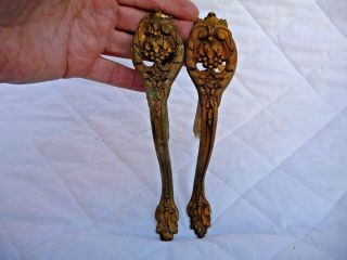 Antique Pair French Gilt Brass Curtain Pole Holders With Wall Spikes