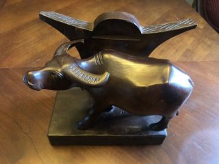 Oxen Bookend Vintage Rare Wood,  Wooden Steer Bull Cattle Western Cowboy