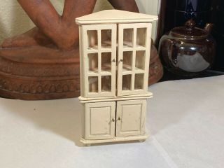 Miniature Dollhouse Furniture Vintage White Wood Corner Curio China Cabinet