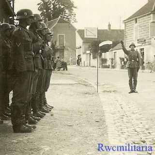 Rare Helmeted German Elite Waffen Troops Lined At Attention On Street