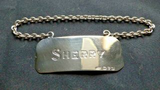 A George Vi Plain Curved Silver " Sherry " Decanter Wine Label,  Chester 1939