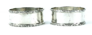 Antique Sterling Silver Napkin Rings Pair Floral Monogrammed Chester 1915
