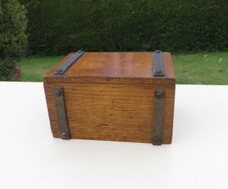Small Vintage/antique Oak Box With Metal Strips & Studs