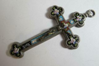 Antique Vintage Religious Catholic Micro Mosaic Roma Crucifix Cross 3 5/8 " Inche