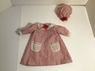 Vintage 11 - 1/2 " Red & White Doll Dress & Hat For A Schoenhut Doll