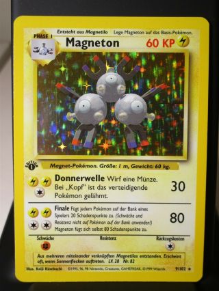 German Pokémon Tcg Base Set 1st Edition Holofoil Rare Magneton 9/102 Card - Ex