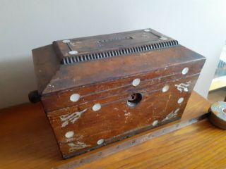 Antique Wooden Tea Caddy Box /mother Of Pearl Cant Go
