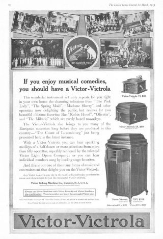 Victor Victrola - Model Vi - Model Ix - Model Xvi - 1913 Antique Ad