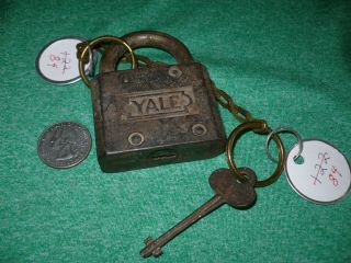 YALE ANTIQUE PADLOCK FROM 1800 ' S WITH KEY 2