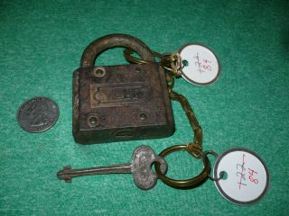 YALE ANTIQUE PADLOCK FROM 1800 ' S WITH KEY 3