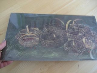 Vtg Primitive Splint Oak Buttocks Basket Print 16 " Long Marlene Coble 