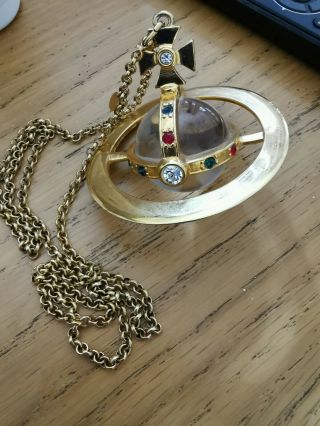 Rare Old Vivienne Westwood Costume Jewellery Giant Orb Pendant & Chain In Gold