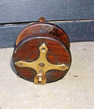 Antique Nottingham 3 1/4 " Star Back Centrepin Fishing Reel Wood And Brass