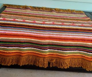 Vintage Handmade Crocheted Knitted Afghan Throw Multi - Colored Design 43 " X 47 "
