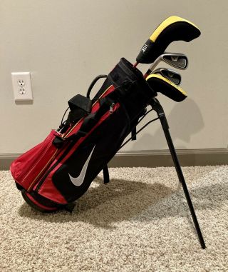Rare Nike Golf Lh Tiger Woods Kid Golf Set & Bag With Wood & Putter Covers
