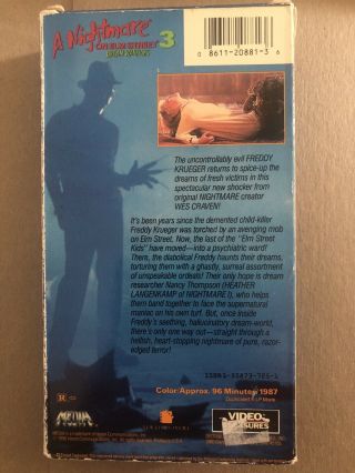 A NIGHTMARE ON ELM STREET 3 DREAM WARRIORS VHS MEDIA horror Sov Slasher Rare Oop 2