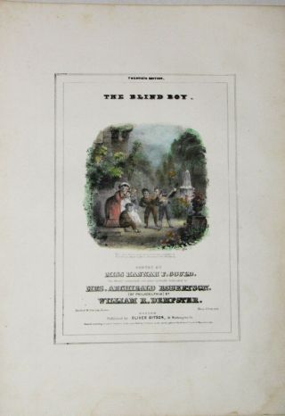 Antique Sheet Music Hand Colored 1842 The Blind Boy Children Playing Early Item