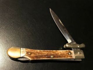 Rare Vintage Puma " Medici " Swing - Guard Stiletto Knife With Sambar Stag Scales