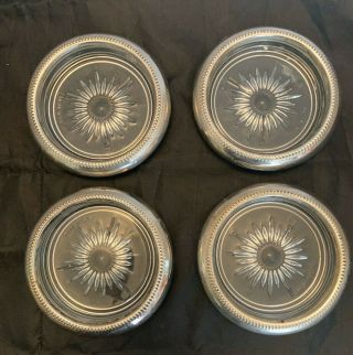 Vintage Set Of 4 Silverplate Coasters Made In Italy Glass And Silverplate