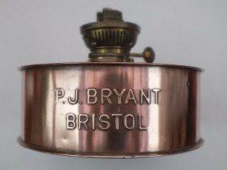 Antique Vintage P J Bryant Bristol Copper Oil Lamp Or Heater - Double Wick