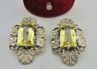 A Charming Antique Art Deco Era Citrine Set Silver Earrings