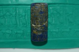 Rare Ancient Sumarian Lapis Lazuli Cylinder Seal Pendant With Writing