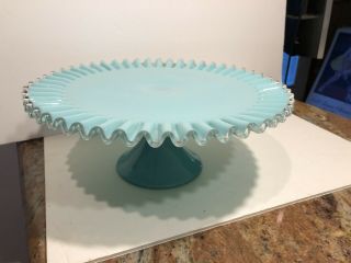 Fenton 13” Pedestal Turquoise Blue Silvercrest Cake Plate Rare