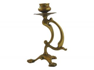 Single Antique Brass Arts & Crafts Benson Style Candlestick J Walker & Co 7 "