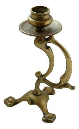 Single Antique Brass Arts & Crafts Benson Style Candlestick J Walker & Co 7 