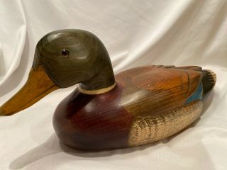 Vintage Leo Koppy Rare 15” Wood Large Duck Decoy Hand Carved Signed Great