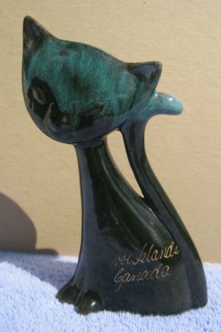 Vintage Blue Mountain Pottery? Cat Kitty Siamese Green Drip Glaze 8 " Canada