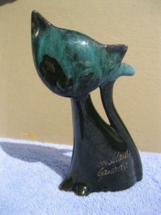 Vintage Blue Mountain Pottery? Cat Kitty Siamese Green Drip Glaze 8 
